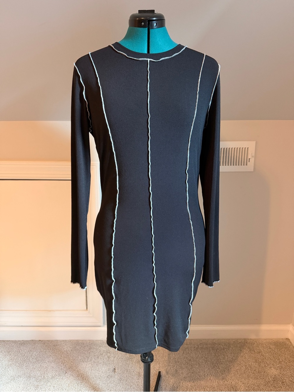 H&M Black Mini Dress with Cream Contrast Seams